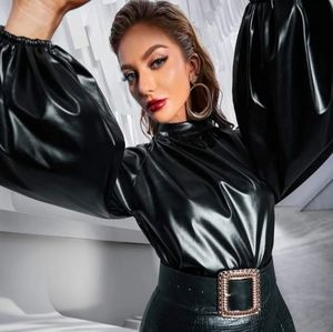 Black faux leather top